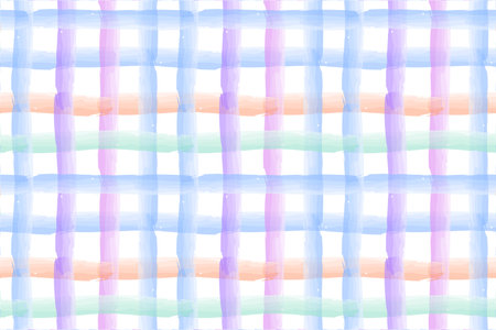 Tartan plaid seamless pattern, watercolor brush stroke crossing stripes, pastel multicolor editable backgroundのイラスト素材