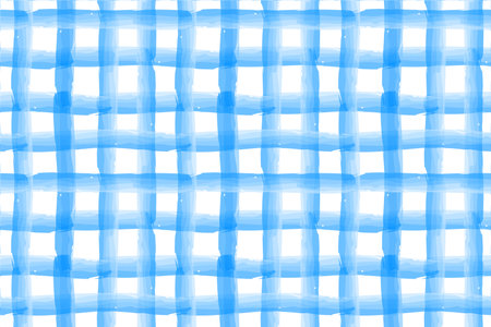 Blue tartan plaid seamless pattern, watercolor brush stroke crossing stripes, fabric design, editable stroke backgroundのイラスト素材