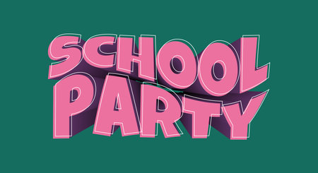 School party text 3d effect, welcome back to school lettering, editable colorful background, pink and green bannerのイラスト素材