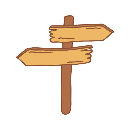 A Wooden Road Sign Vector Doodle Hand Drawn Icon. A Directional Arrows Post. Hiking, Trekking, Tourism Illustrationのイラスト素材