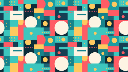 Abstract Geometric Seamless Pattern with Simple Minimalistic Shapes. Vector Background with Circles and Rectanglesのイラスト素材