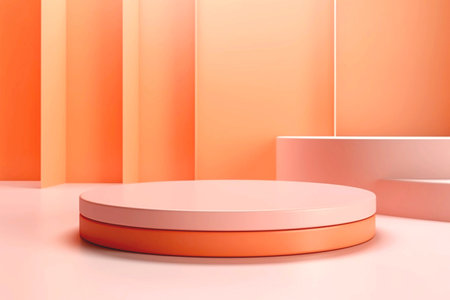 Minimalist Apricot Crush Colored Podium. Modern 3D Render. Perfect for Showcasing Cosmetics, Jewelry, or Electronics. Soft Gradient Background. AI Generatedの素材