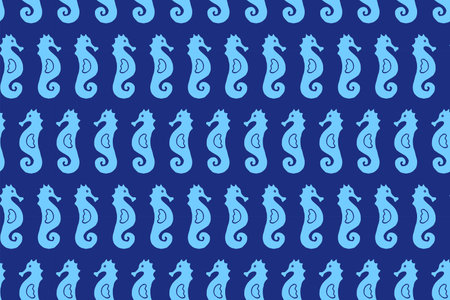Seahorse Seamless Pattern. Vector Illustration on Blue Background. Blue Marine Endless Wallpaperのイラスト素材