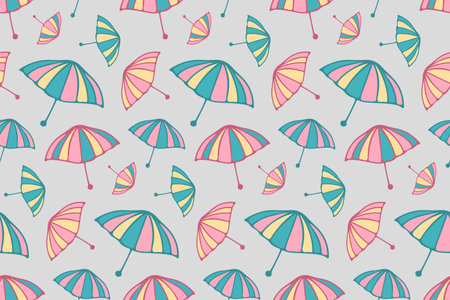 Umbrella Vector Seamless Pattern in Pastel Tones. Background For Wrapping Paper Or Fabric Designのイラスト素材