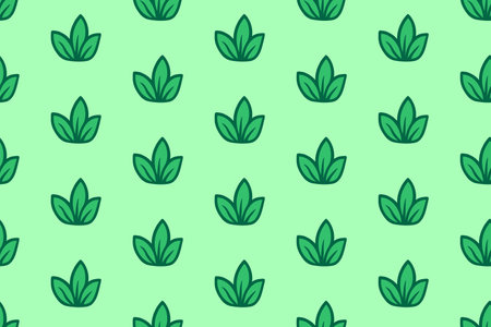 Green Fresh Grass Seamless Pattern. Vector Doodle Plant Background. Spring Foliage Wallpaperのイラスト素材