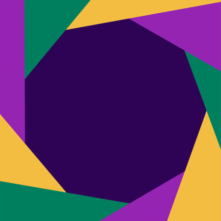 Mardi Gras Abstract Geometric Banner. Purple, Green, And Yellow Colors. Vector Square Wallpaper for social media postのイラスト素材