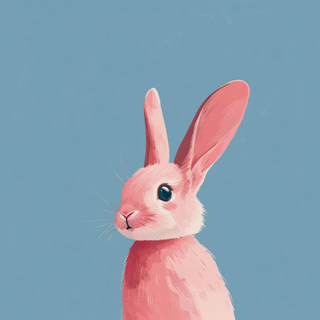 Portrait Of A Pink Rabbit On A Soft Blue Background. Illustration In A Minimalist Style. Simplicity And Bold Color. Children's Book Illustrations Or Easter Decor. AI Generatedの素材