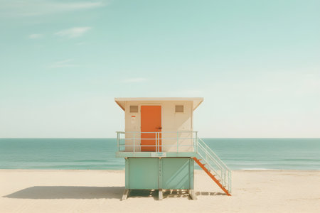 A rescue station on the Beach on a sunny day, copy spaceの素材