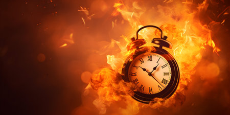 It is high time to wake up, burning clock, copy spaceの素材