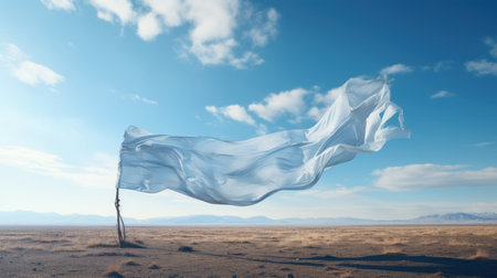 the devastated land shows the white flag because it asks for mercy from humanity, ecological problems concept.の素材