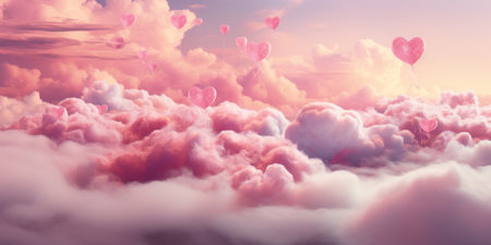 Cloud figure heart shape form in pastel soft blue and pink color tone, copy spaceの素材