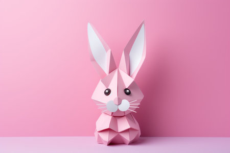 rabbit paper origami geometric color design on pink backgroundの素材