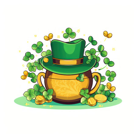 St. Patrick's Day symbols - leprechaun hat and pot of gold.の素材