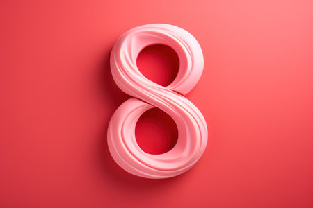 Glossy pink paint number 8. isolated on red backgroundの素材