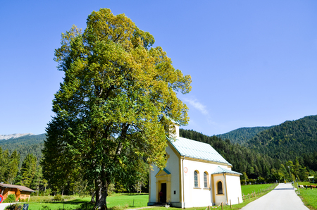 Small Church at the side of Achebsee, Achenseehof, Tyrol (Austria)の写真素材