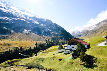 Suspension Bridge in Autumn, Rofen in Oetztal, Tyrol (Austria)のeditorial素材