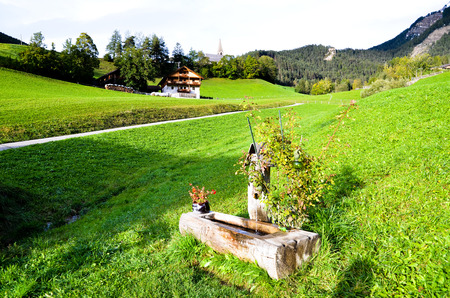 Drinking Fountains in Santa Maddalena in Sunset, Autumn, South Tyrol (Italy)のeditorial素材