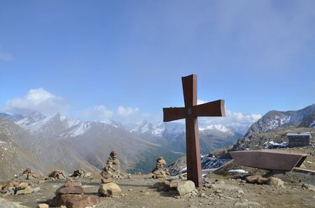 Timmelsjoch Pass in South Tyrol (Austria), Border between Austria and Italyの写真素材