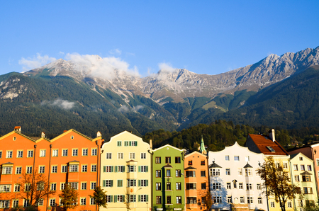Innsbruck old town and Inn River in the Morning Tyrol (Austria)の写真素材