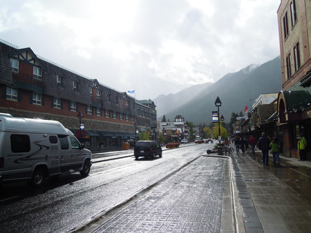 Townscape of Banff After the Rain, Canadian Rockiesのeditorial素材