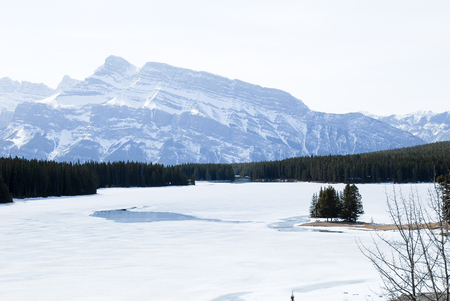 Two Jack Lake in Winter, Banff, Canadian Rockies, Alberta, Canadaの写真素材