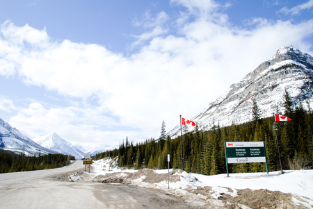 Entrance of Kootenay National Park, Canadian Rockies on Highway 93 (Kootenay Bnaff-Windermere Highway or Highway)の写真素材