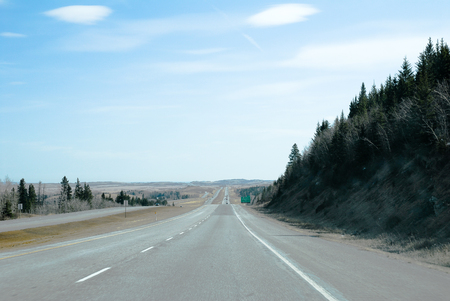 Trans-Canada Highway (Highway 1)-Banff-Calgary, Alberta, Canadaの写真素材