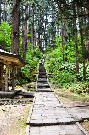 Stairs to Dewa Refine in Mt. Haguero, Yamagata, Japanのeditorial素材