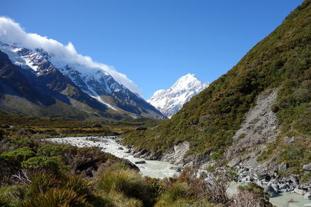 Aeroki National Park , hooker valley walking trek in Mouth Cook, New Zealand , sightseeingの写真素材
