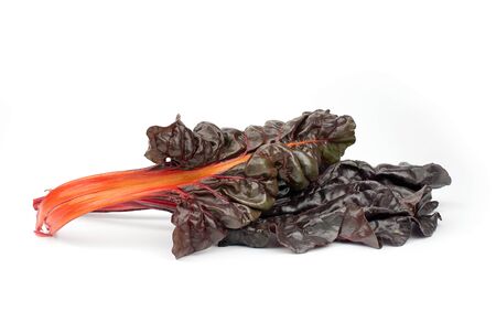 Swiss chard or Mangold, siverbeet leaf in purple and orange isolated on white backgroundの写真素材