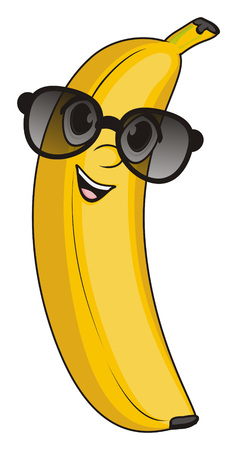smiling face of banana in black sunglassesの写真素材