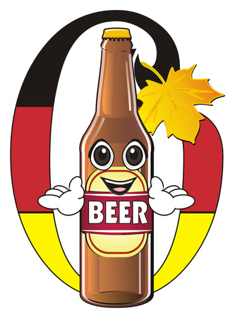 happy face bottle of beer with signs of oktoberfestの写真素材