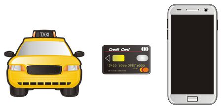 mobile with taxi and cardの写真素材