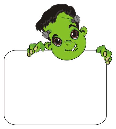 head of Frankenstein peek up from clean paperの写真素材