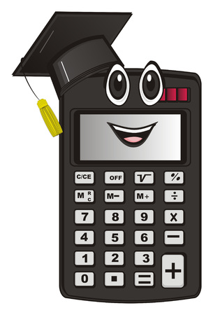 happy calculator in black study hatの写真素材