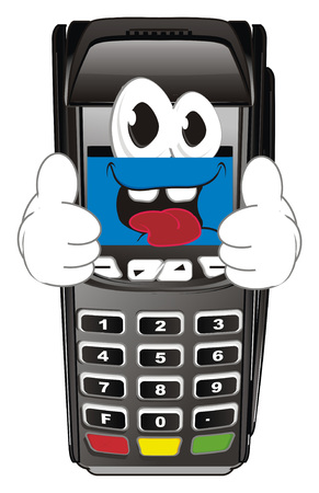 smiling POS terminal with class gestureの写真素材