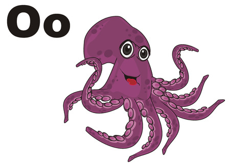 happy purple octopus with two black letters oの写真素材