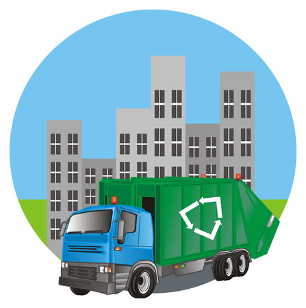 garbage truck on the cityの写真素材