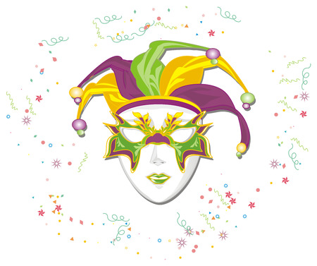 mardi gras mask and colored streamerの写真素材