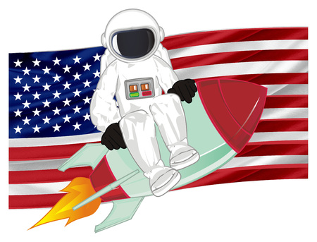 cosmonaut on rocket with USA flagの写真素材