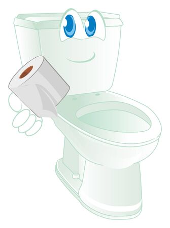 funny toilet hold a toilet paperの写真素材