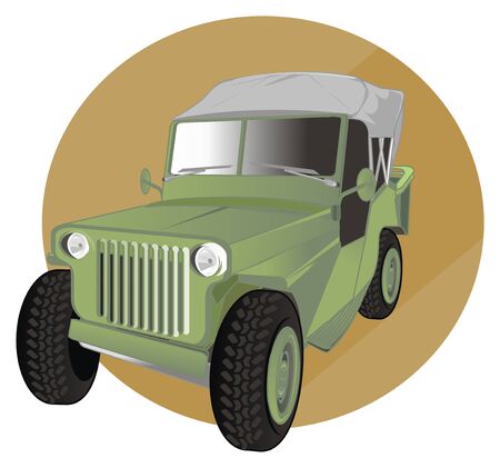 green retro army car on brown iconの写真素材