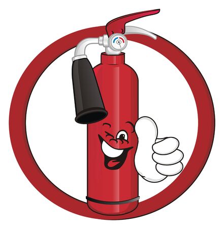 happy fire extinguisher in red signの写真素材