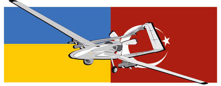 drone with Ukraine and Turkey flagの写真素材