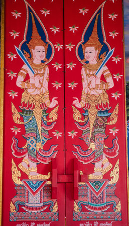 Wat Bang Phli church window painting の写真素材