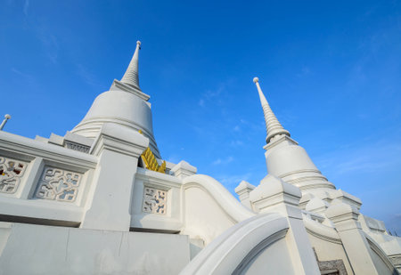 Thai pagoda with colorful glass clay tiles  ancient techique in public and historical Thai monasteries, Thailandの写真素材