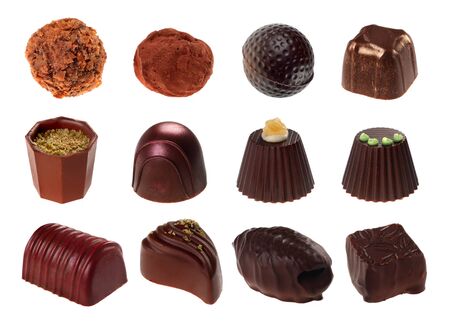 Chocolate candy set on white backgroundの写真素材
