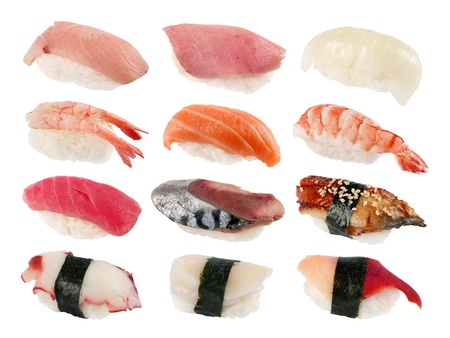 Japan food sushi set on white backgroundの写真素材