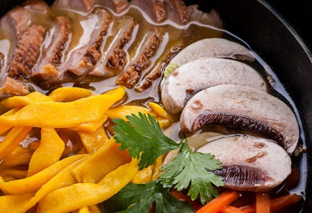 Ramen soup mushroom with duck meat 