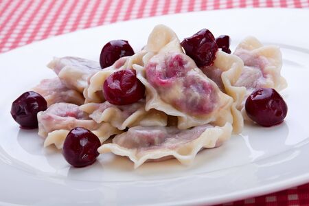 Ukrainian traditional food dumpling with cherryの写真素材